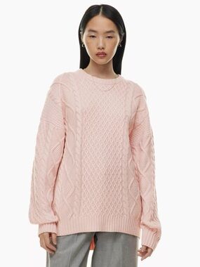 Sunday Best Aritzia Peggy Sweater Cable Knit - Shy Pink - Size L